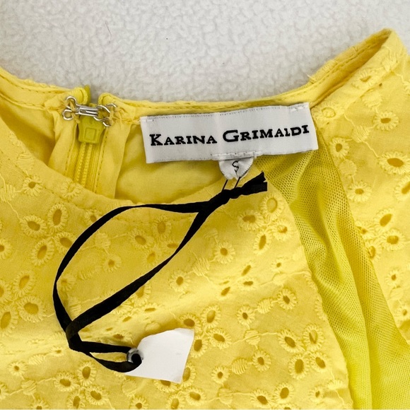 Karina Grimaldi Lila Eyelet Mini Dress Yellow Mesh Cut Outs - Picture 11 of 13
